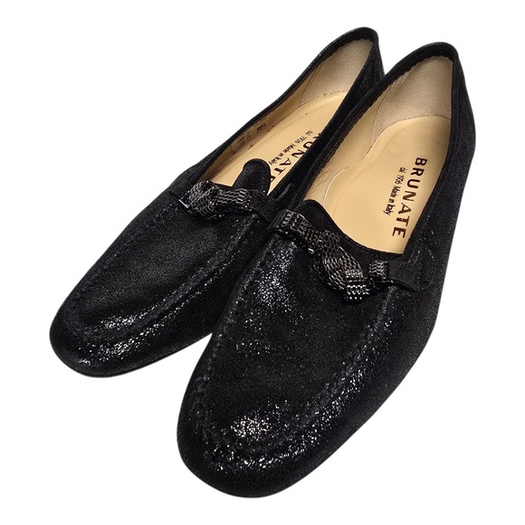 Brunate Womens Flats Shoes Sz 9 EU 38.5 Black Bow Leather Italy - Picture 5 of 9